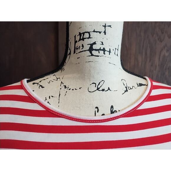 Orvis Large Tunic Top 4th of July Striped Red White Stretch 3/4 sleeve viscose - Picture 5 of 6